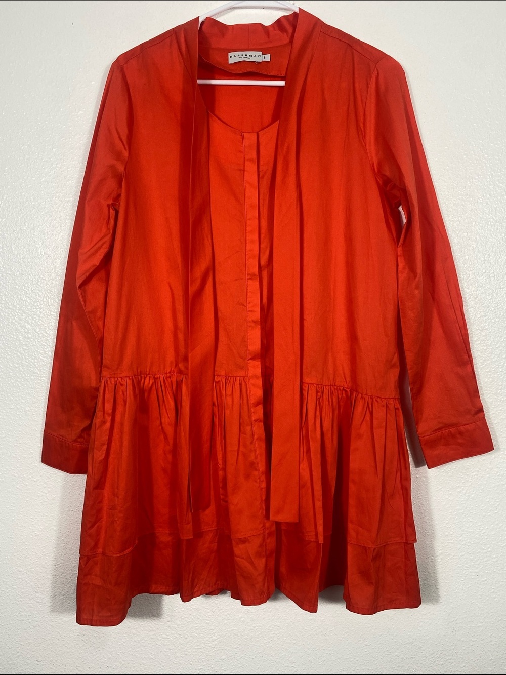 Harshman Tie-Neck Tiered Mini Dress in Vibrant Orange Size S 100% Cotton - Picture 3 of 16